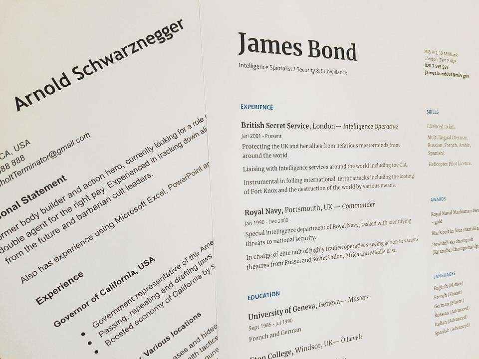 James bond & Arnold Schwarzenegger Resume CV Download
